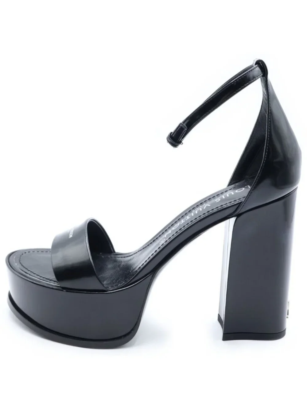 Louis Vuitton Fame Line Logo Sandals Black Patent